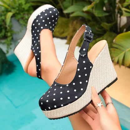 Polka-Dot Slingback Espadrille Wedges