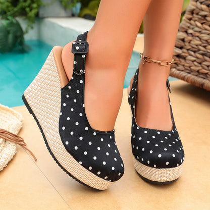 Polka-Dot Slingback Espadrille Wedges