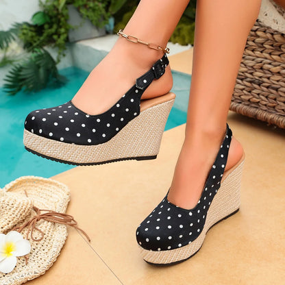 Polka-Dot Slingback Espadrille Wedges