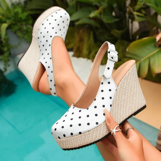 Polka-Dot Slingback Espadrille Wedges